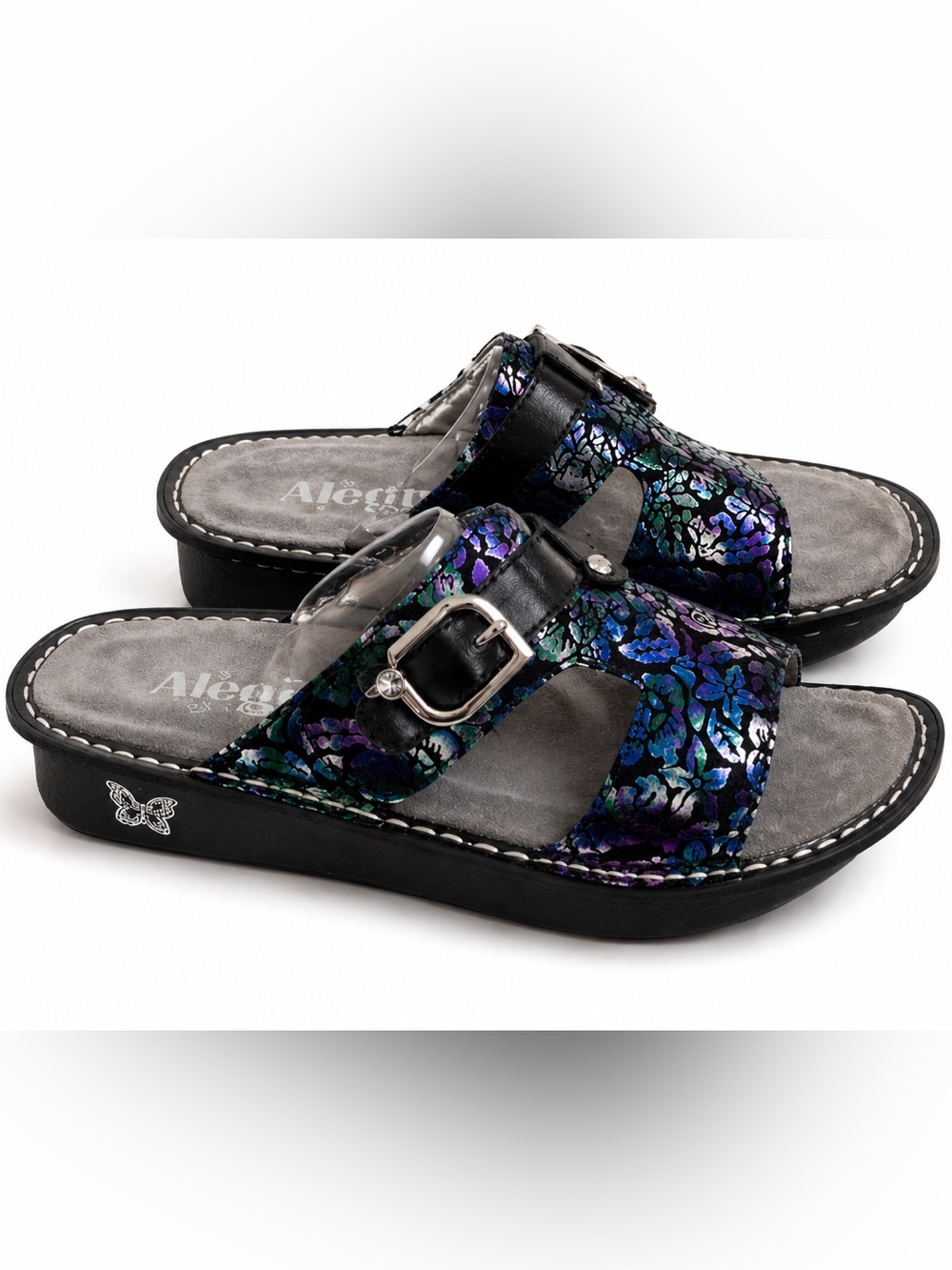 Allegro NEW PEG-146 Genuine Leather Iridescent Metallic Floral Velcro Sandal 7.5